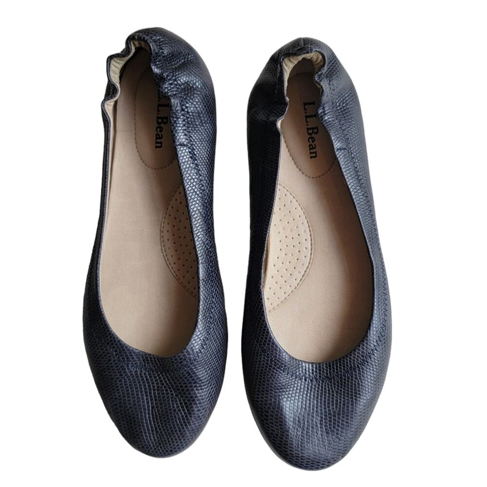 L.L. Bean Navy Blue Textured Elastic Back Ballet Flats Size 6.5